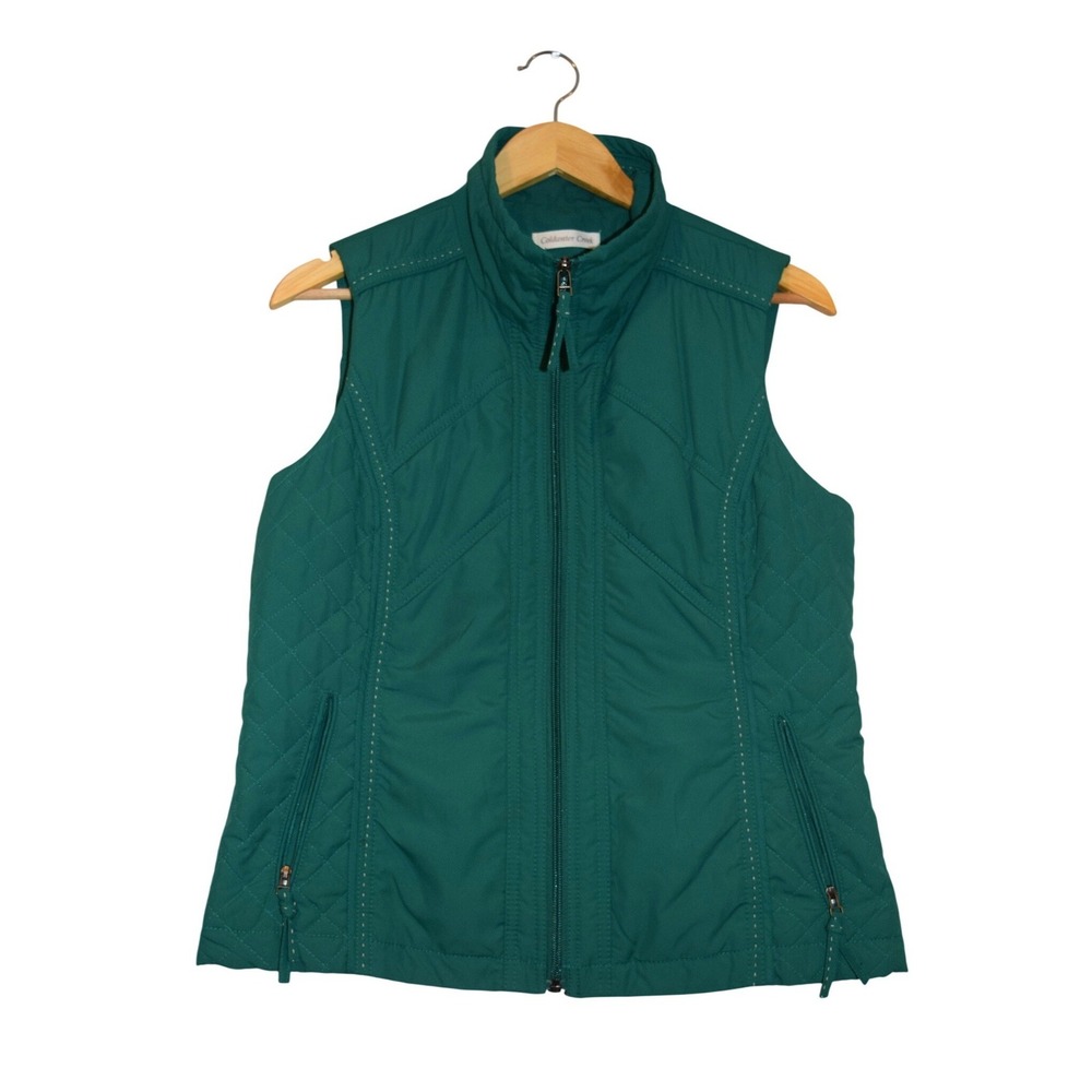 Coldwater Creek Quilted‎ Vest Womens Small S 6-8 Teal Green Excellent Full Zip